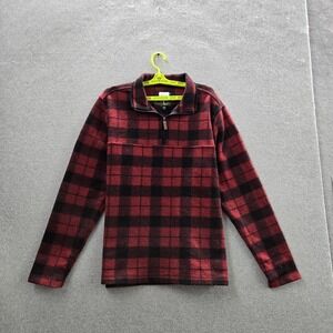 John Wayne Stock & Supply Men Sweatshirt M Red Plaid Fleece Quarter Zip NWT
